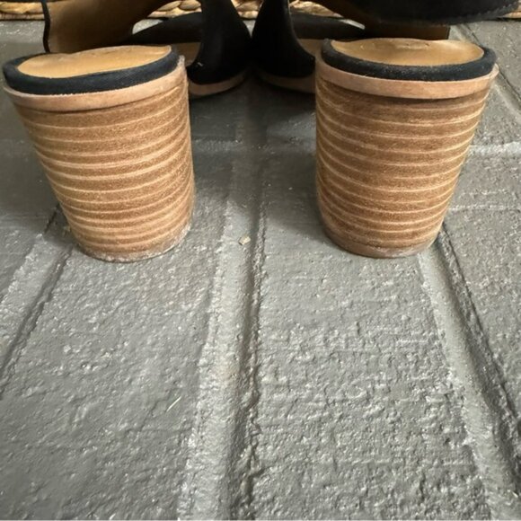 Franco Sarto Helix Women’s 6.5 M Black Block Heel Peep Toe Sandals Leather Suede - Picture 5 of 9